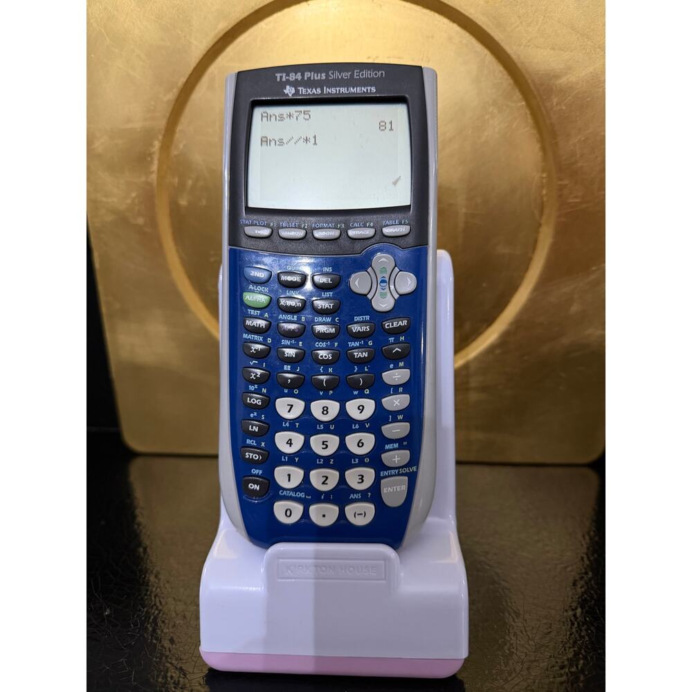 Texas Instruments TI-84 Plus Silver Edition graphing calculator in blue/silver
